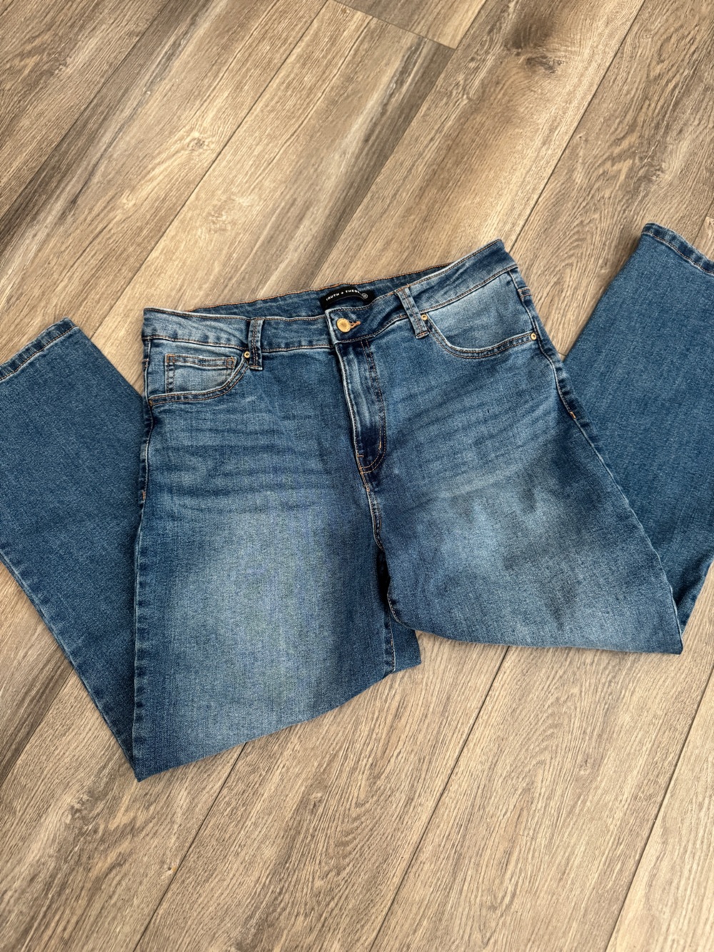 Truth + Theory High Rise Wide Leg Classic Stretch Blue Jeans Size 14 Comfort